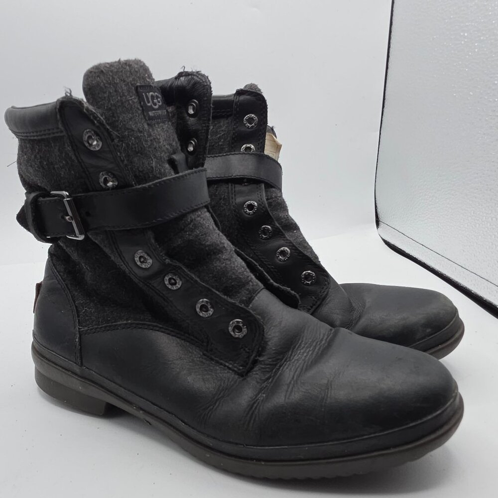 UGG Kesey Womens Size 7 Black Waterproof Leather Ankle Boots Outdoors Casual
